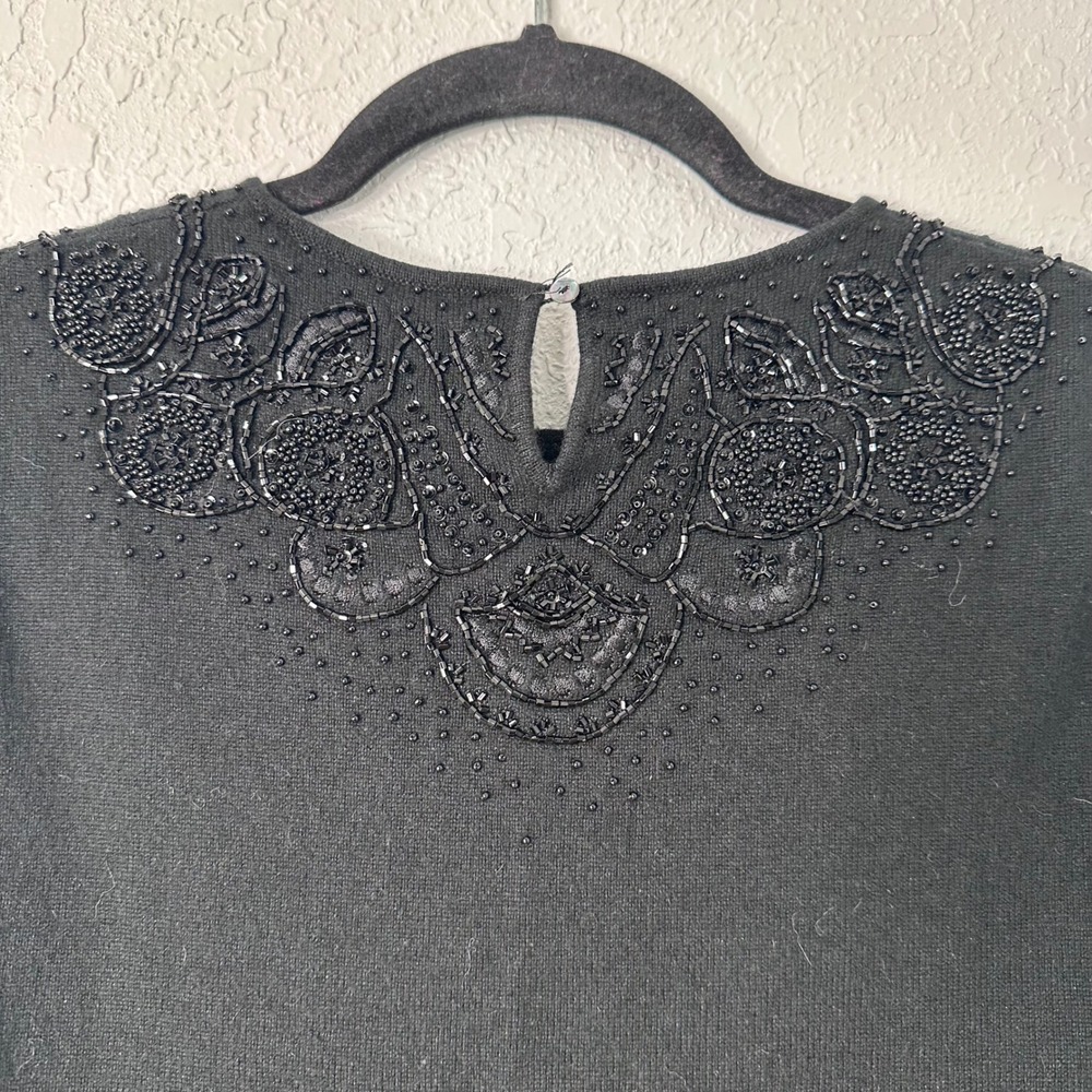Rickie Freeman Teri Jon Nites Black Beaded Sweater Tank Top L Silk Cashmere - Picture 6 of 6